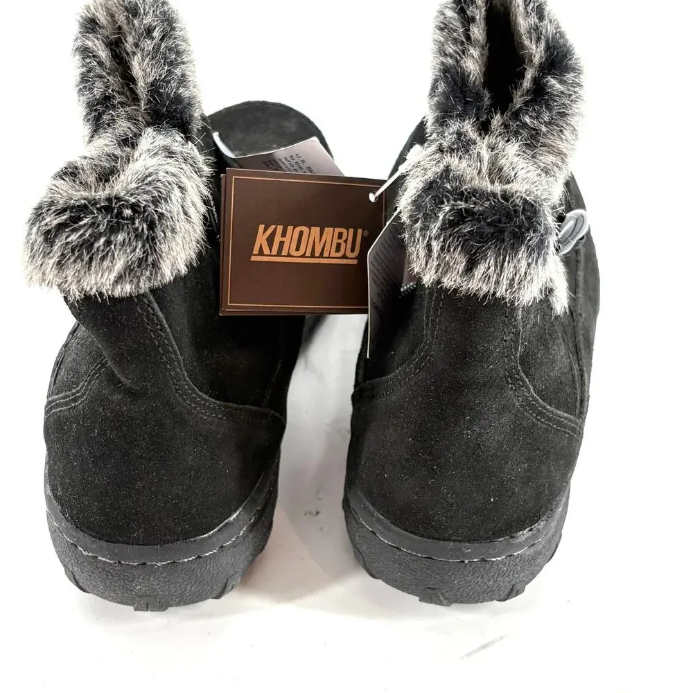 Khombu Gracie Ankle Boots 7 Black NWT Suede Waterproof Fur Booties